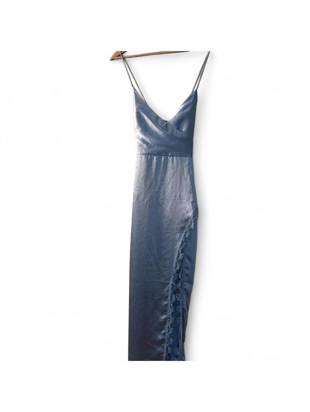 Saints & Secrets Blue Satin Lace Slit Maxi Dress M NWT